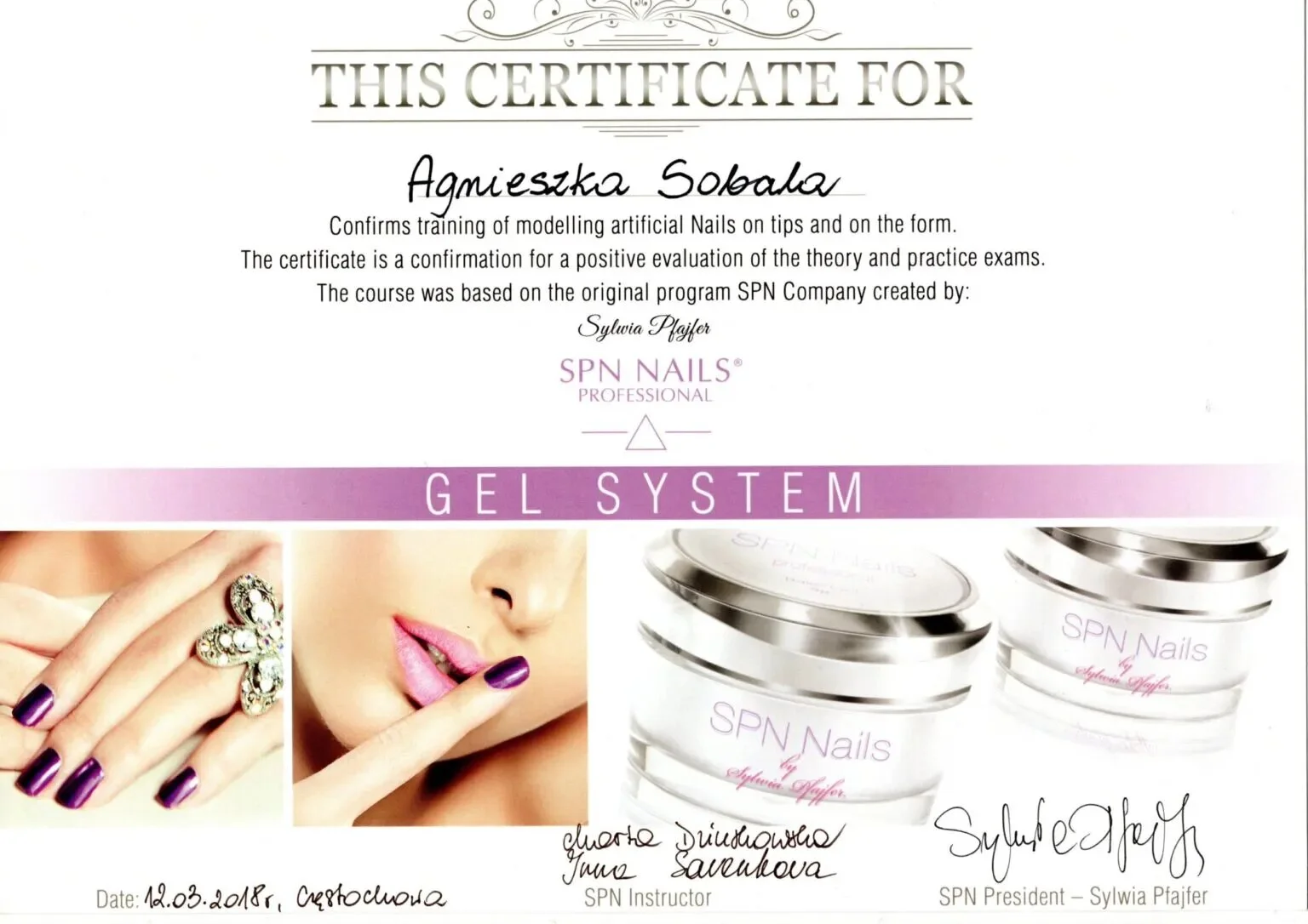 Professional nail training certificate 2, Agnes Sobala, Womanity
